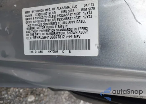 2013 Honda Odyssey Ex from USA, damaged, VIN 5FNRL5H41DB077812